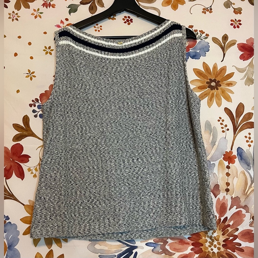St. John Sport L Marl GrandpaCore Sleeveless Chunky Knit Black Grey Workwear Top